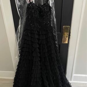Elegant Black Ruffled Gown